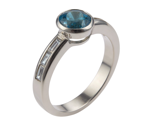 STERLING SILVER RING SET WITH 01 TOPAZ AND 6 WHITE SAPPHIRES 